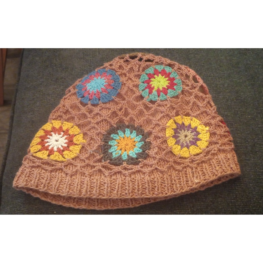 Ganesh Himal Womens Cotton Crochet Floral Granny Square Beanie Hat Boho Nepal